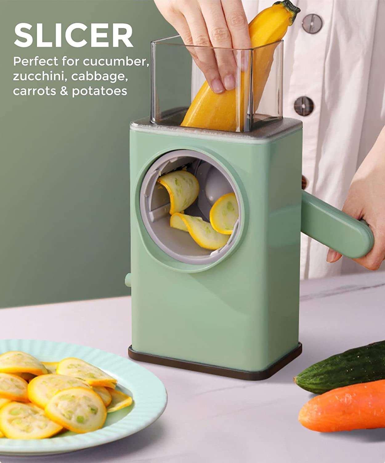 2132 Vegetable Shredder Round Mandolin Slicer, Grater, Shredder Salad Maker - Large Feed Port - Suction Base - Cutter for Vegetable, Fruit, Cookie. DeoDap 2132 Vegetable Shredder Round Mandolin Slicer, Grater, Shredder Salad Maker - Large Feed Port - Suction Base - Cutter for Vegetable, Fruit, Cookie. DeoDap